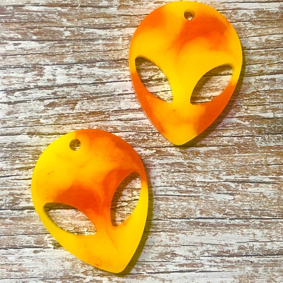 Alien Earrings - Red & Yellow Tie Dye - Picture 3 of 12